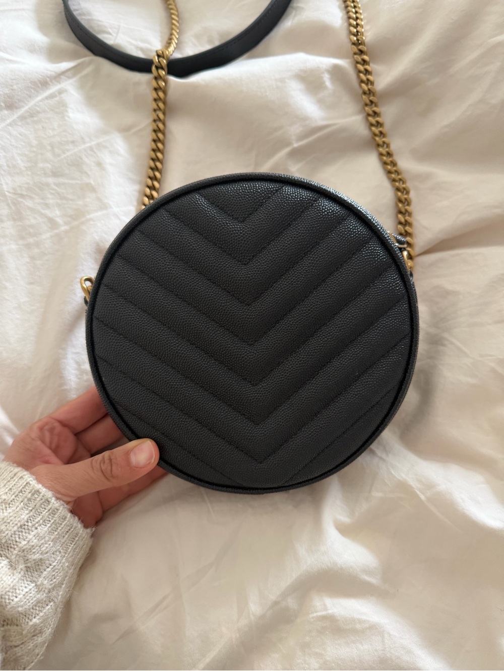 Saint Laurent Black Quilted Round Crossbody with Gold YSL Hardware - Picture 5 of 14